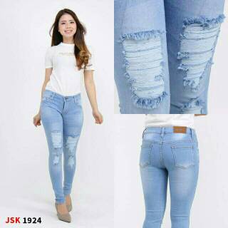  Celana  Panjang Ripped Skinny Jeans  Wanita Sobek  Lapis 