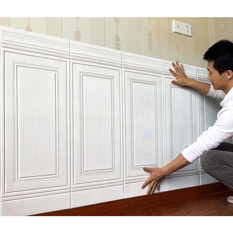 READY SEMUA WARNA [TEBAL] Wallpaper 3D Foam Tembok Dinding Motif Pintu Jendela/Stiker Foam 3D Dinding Dekorasi Ruangan-Dinding ~Putih Kotak