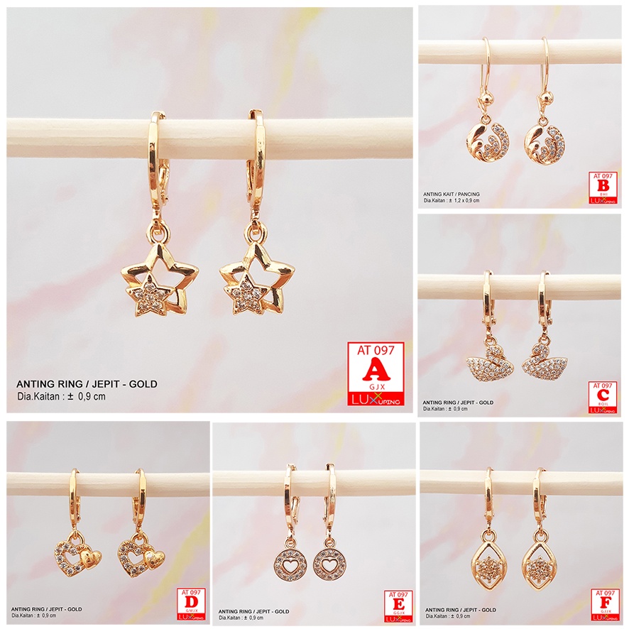 AT 097 Anting Cetik Dewasa Permata Zirkon Perhiasan Imitasi Lapis Emas 18K Model Bintang Love Anting Xuping Bebek Luxx Xuping