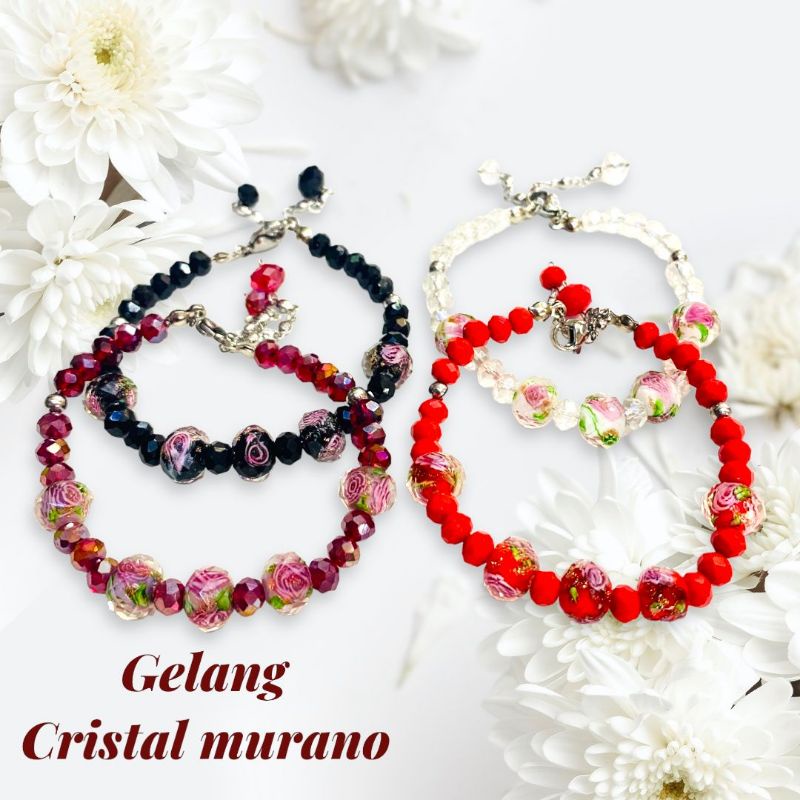 gelang titanium cristal murano kombinasi cristal ceko