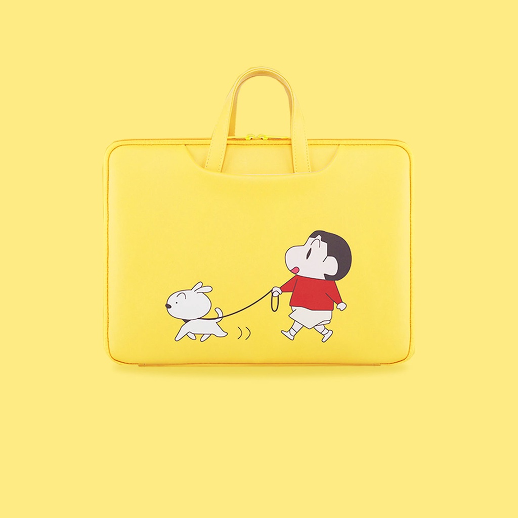 Sleeve Pouch Sarung Tas Bag Case Ipad Tab Tablet Macbook Air Pro Laptop Asus Acer Lenovo HP Huawei 11 12 13 14 15 inch Motif Gambar Kartun Cartoon Sinchan Warna Kuning Lucu Cute Murah Korean Model Jinjing Tali Strap