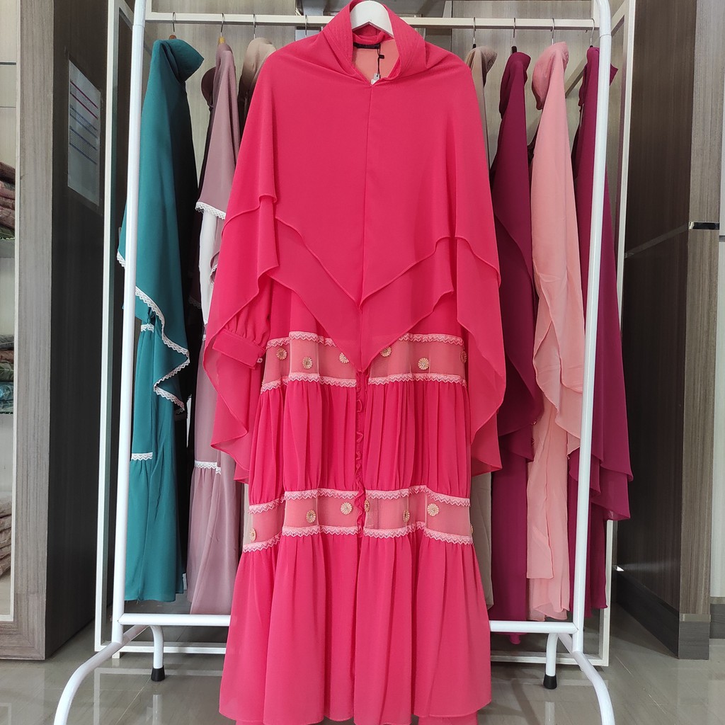 Gamis syari ceruty babydoll set khimar bordir Dress Muslim wanita ibu ibu jumbo
