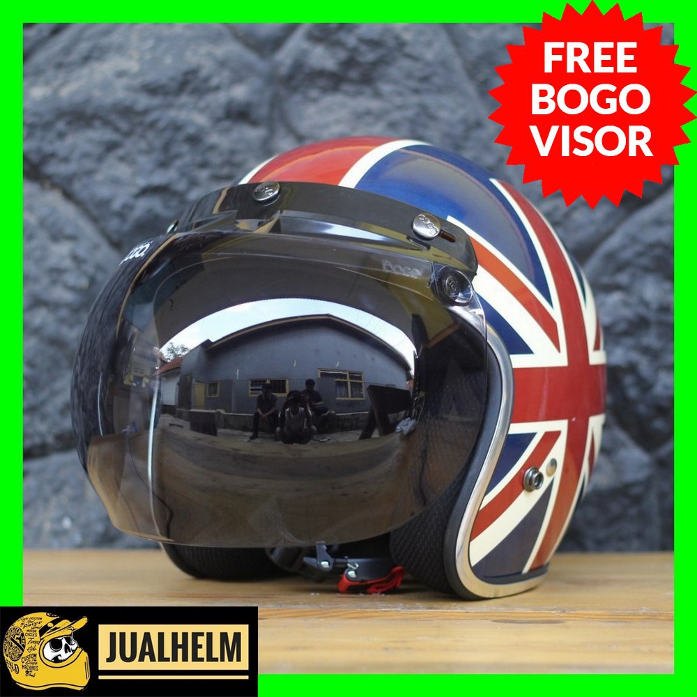 Helm Retro SADA Unionjack Glossy + Kaca Bubble Original (Vespa/Klasik/Classic/Vintange)