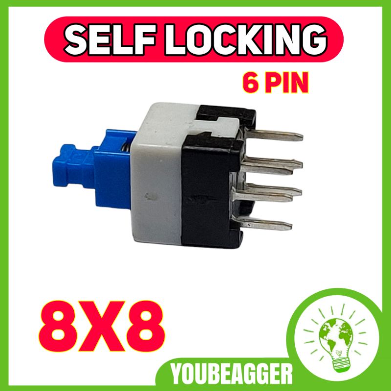 Switch self locking 8x8 6 pin