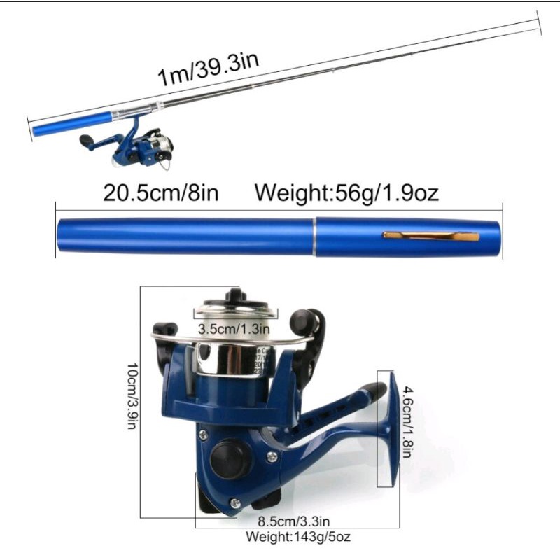Joran pancing pulpen mini pen wisata 100cm joran dan reel
