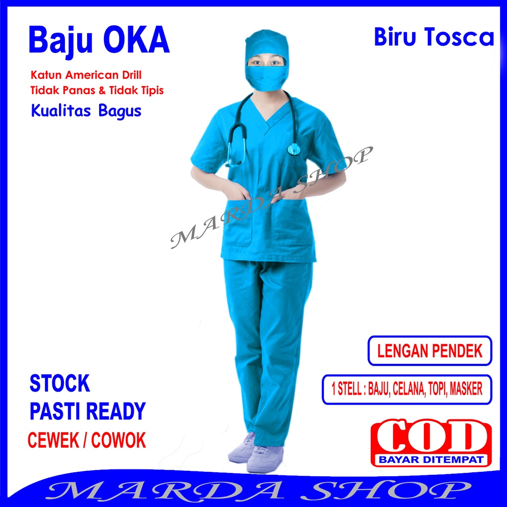 Baju OKA/Baju Scrub/Baju Perawat, Pria Wanita Lengan Pendek