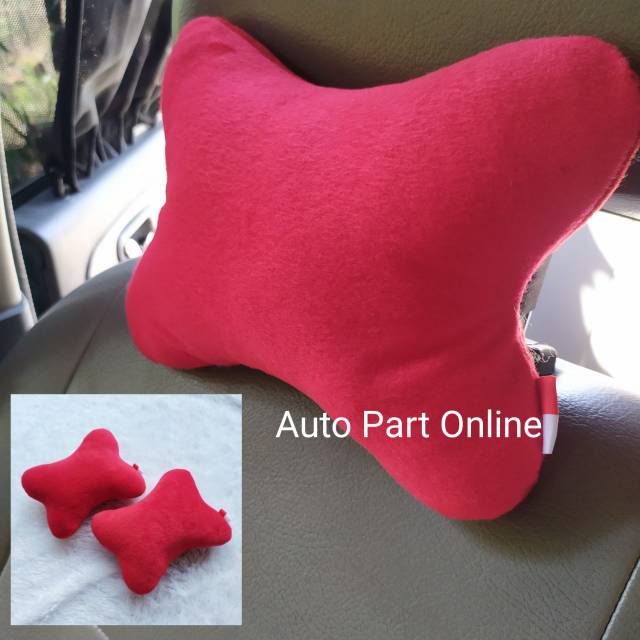 Bantal leher headrest Mobil motif polos 2in1 warna pink tua