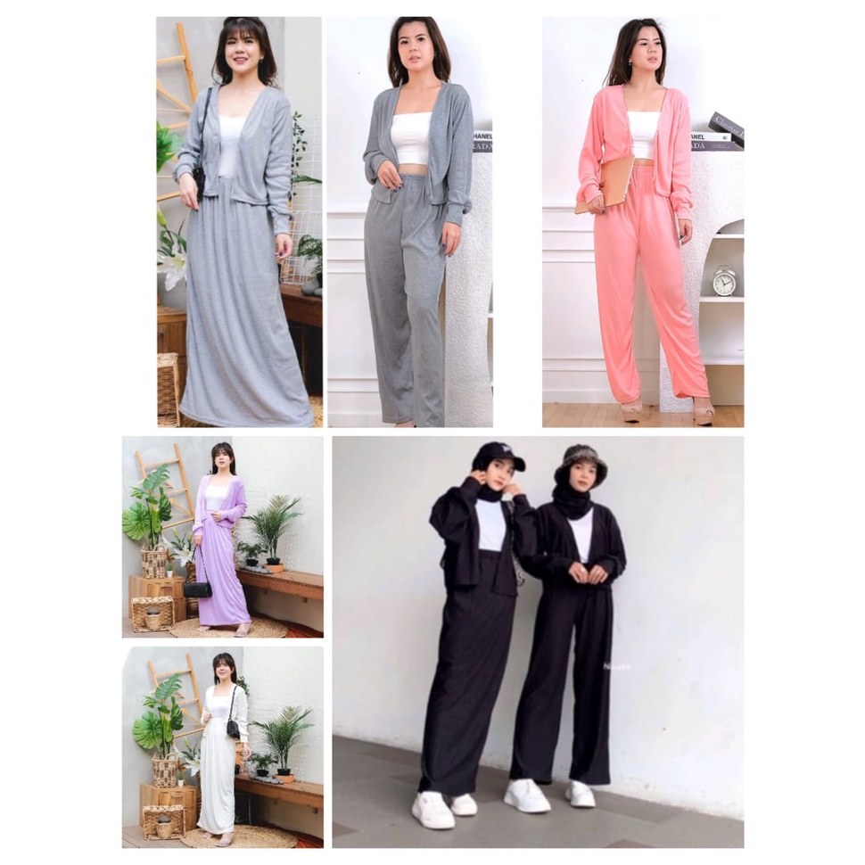 QR - ZEC OOTD Setelan Wanita ( SET ROK / SET CELANA ) / Nonio Knit one Set RIB PREMIUM XL  / Setelan