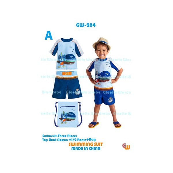 Baju Renang Mickey Mouse Warna Biru Laut Bonus Tas Keren Swimsuit Pakaian Olah Raga Anak Branded