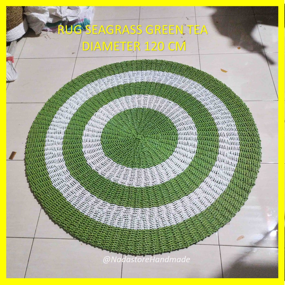 NEW PRODUK RUG ANYAMAN SEAGRASS / KARPET BULAT / TIKAR GREEN TEA KOMBINASI