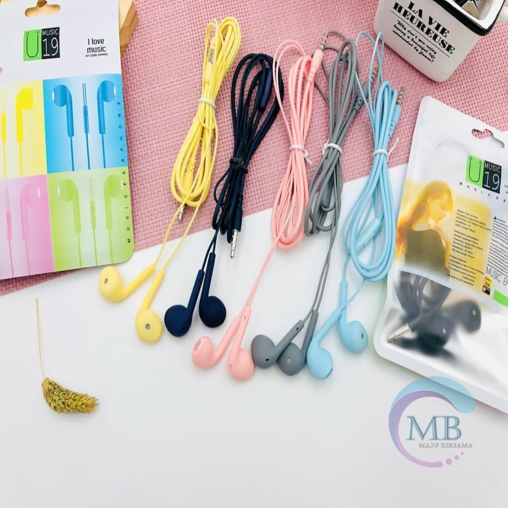 BM025 HEADSET HANDSFREE earphone U19 MACARON MATE COLOR HIFI EXTRA BASS MB1916