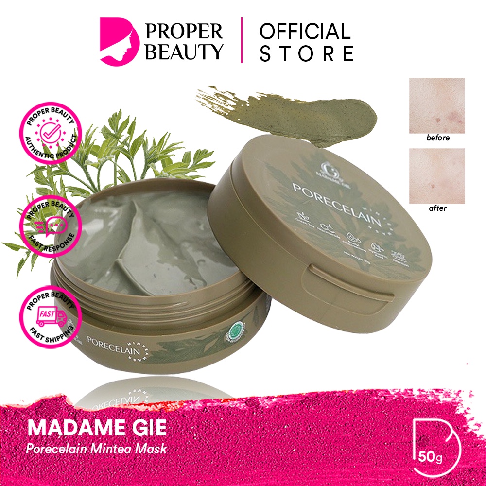 MADAME GIE Porecelain Mintea Mask Indonesia / Masker Wajah / Pore Acne 50gr / Glass Soothe Subtle Clarify Skin Jelly / Peel Off Sheet / Skincare Face Care Facial Wash Toner Essence Serum Cream Eye Sunscreen Moisturizer / Body Lotion / Cosmetic Lip / Paket