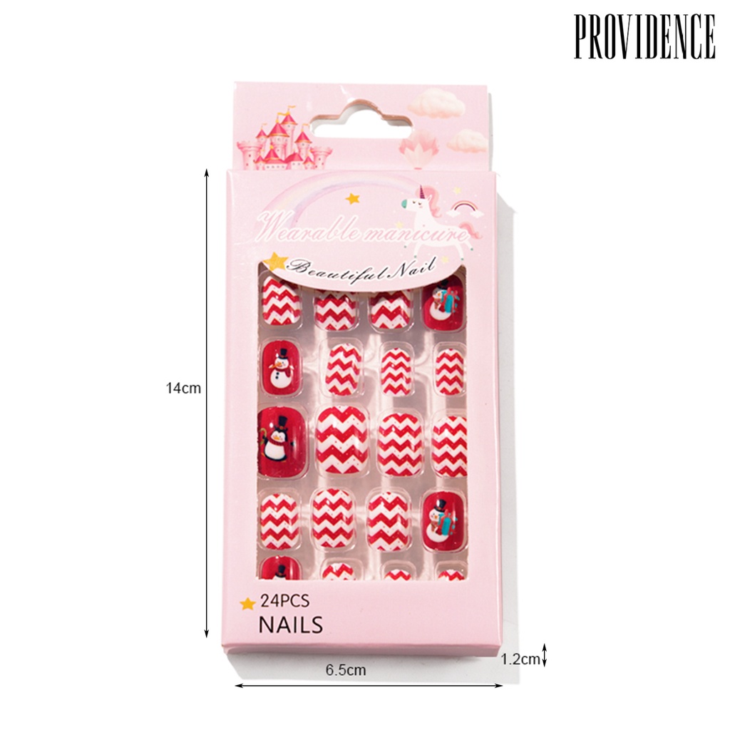 Providence 24Pcs/Set Christmas Style Kid Nail Tip Self-Adhesive Colorful DIY Full Cover False Nails Art Press On Tips for Gift