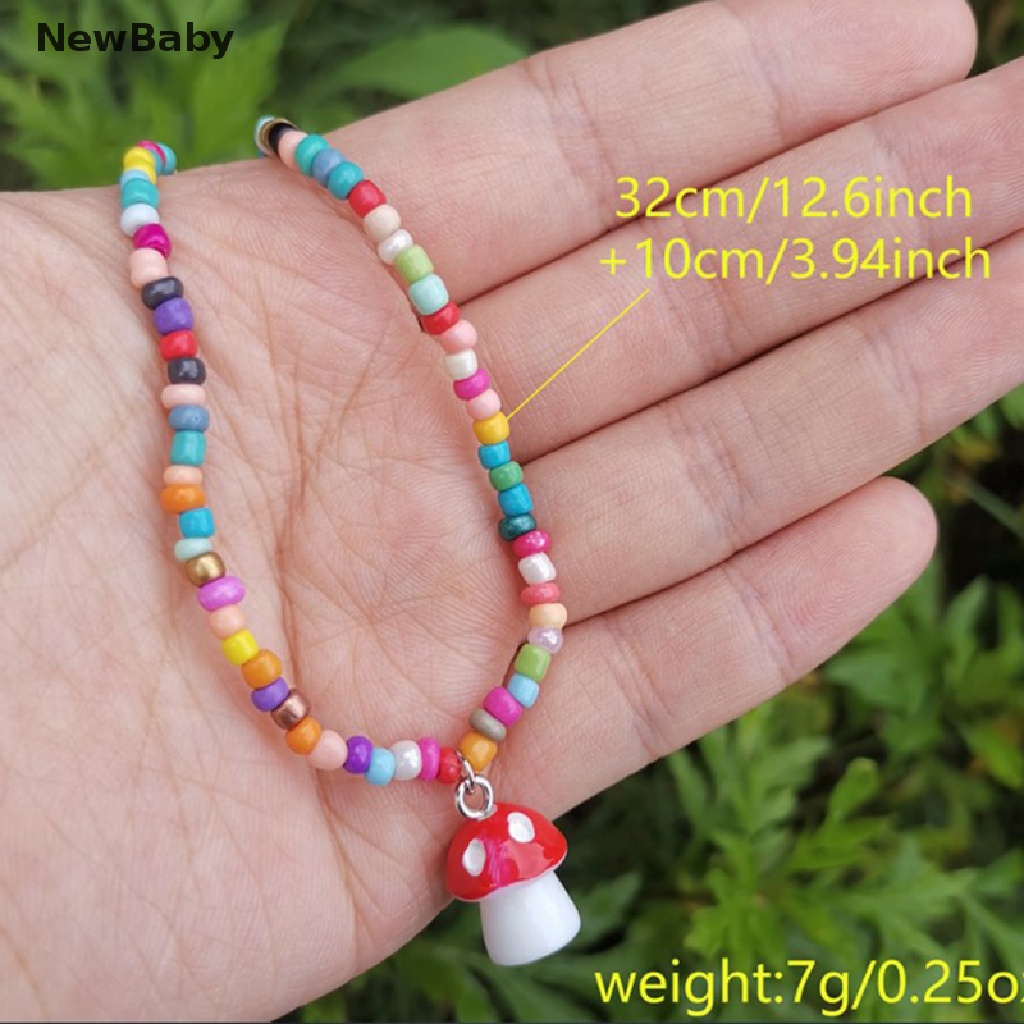 Kalung Rantai Manik-Manik Liontin Jamur Warna-Warni Handmade Untuk Wanita