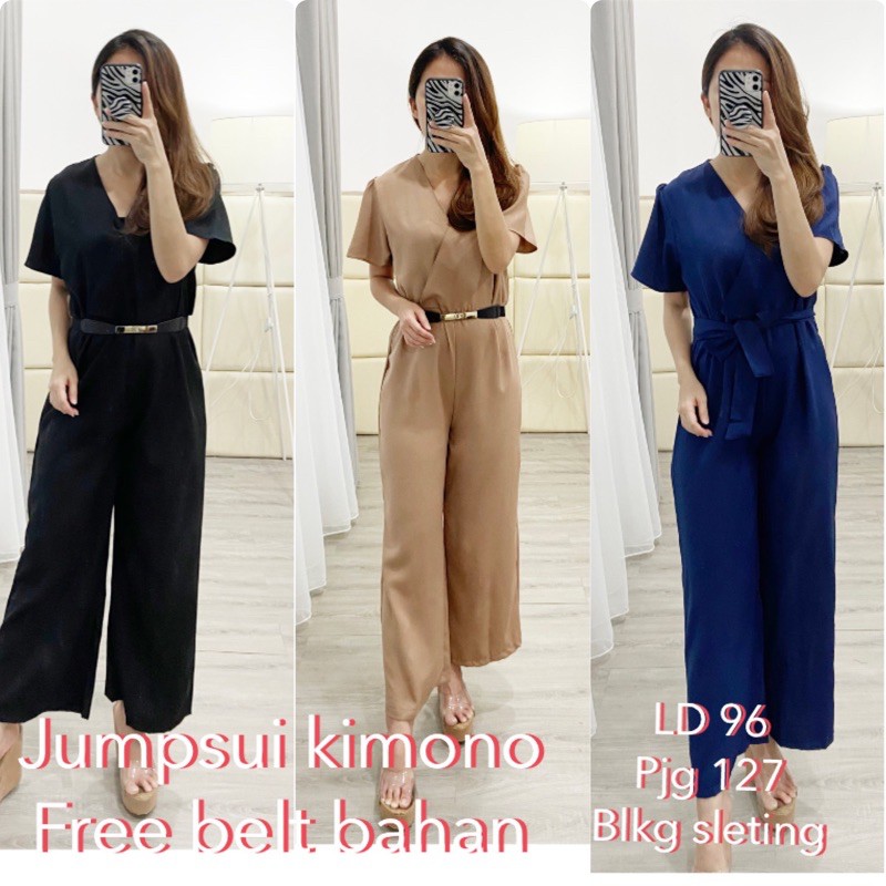 jumpsuit panjang wanita model kimono / jumpsuit vneck / KM RO