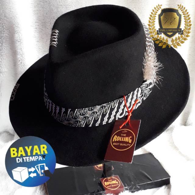TOPI LAKEN FEDORA Topi Fedora Teardrop black Bahan Wool / laken import