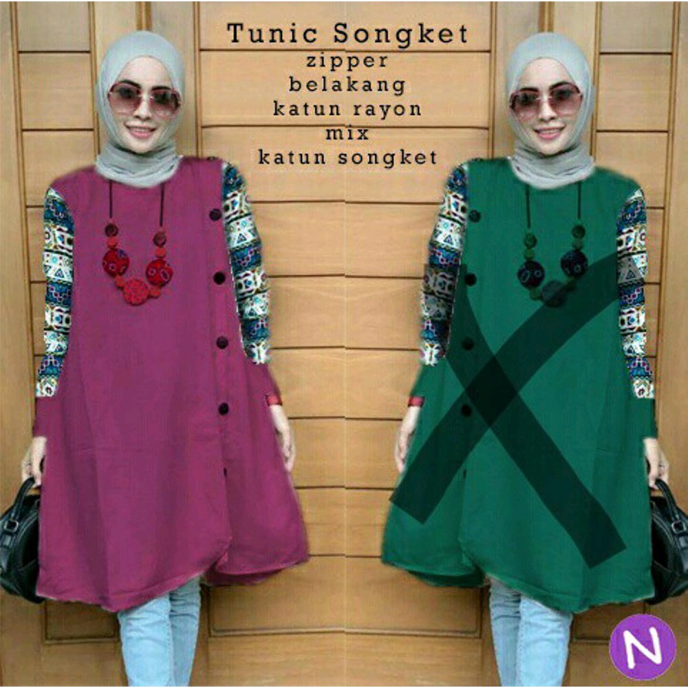 cn 60218 tunic songket tunik kemeja batik etnik songket simple elegan magenta hijau tosca pakaian a