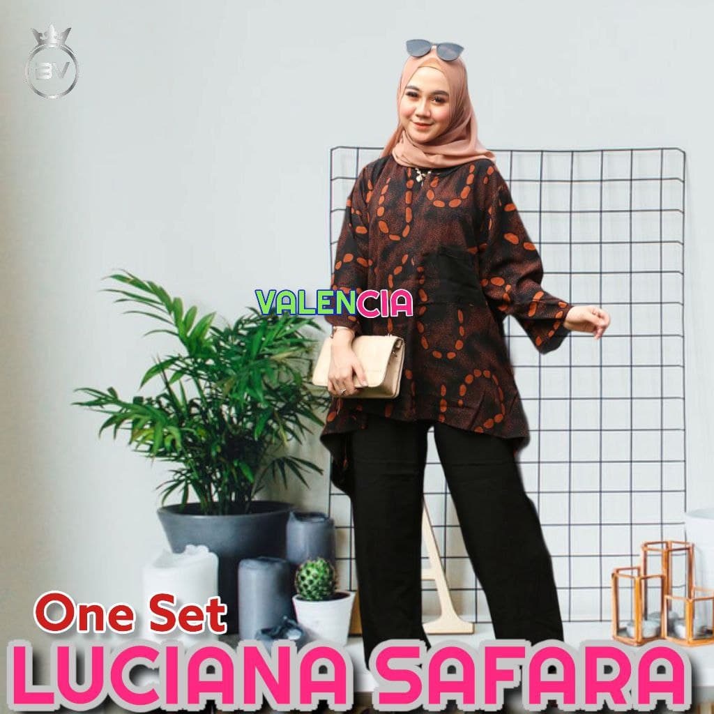 Luciana Safara One Set Wanita Rayon Premium Setelan Wanita Lengan 7/8 Set Celana Panjang Kekinian LD 110 cm