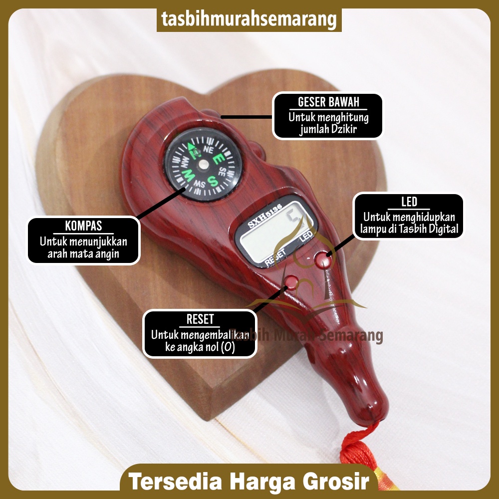 Tasbih Digital Kompas LED model Kayu