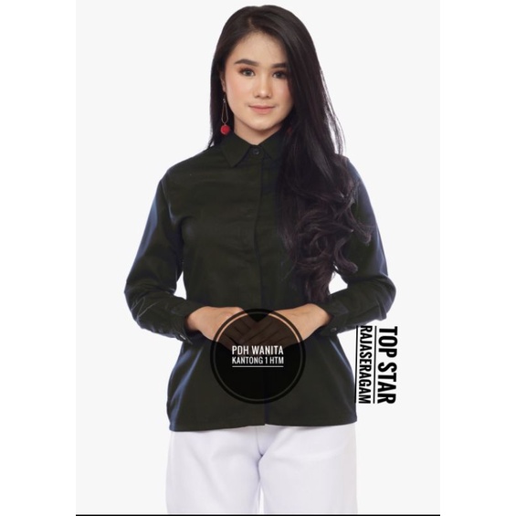 Baju Seragam Kemeja PDH Wanita Saku 1 Drill Panjang Net Tv Blus Dinas Slimfit Hem Kerja Kantor