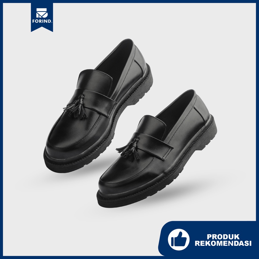 Naruna Black | Sepatu Loafers Hitam Tanpa Tali Pria Casual Kerja Formal Kantor Original Laki | FORIND x Erabor