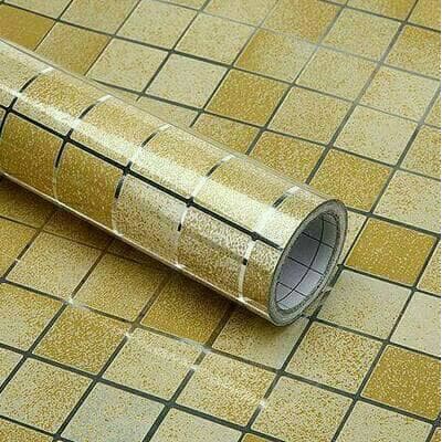 Wallpaper dinding dapur kamar mandi motf keramik marmer gold minimalis