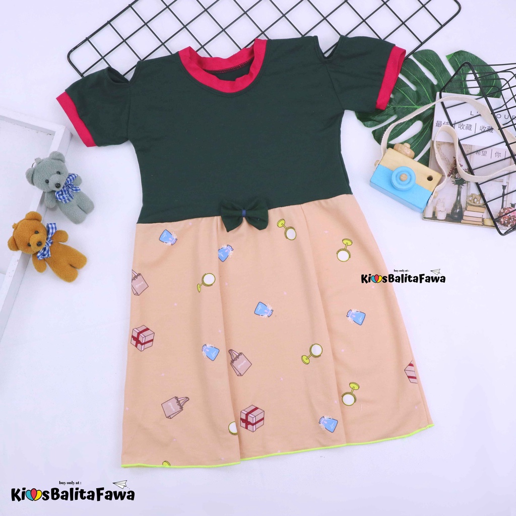 Dress Sabrina uk 6-7 Tahun / Baju Anak Perempuan Lengan Pendek Gaun Pesta Cewek Harian Murah Babycinnamon