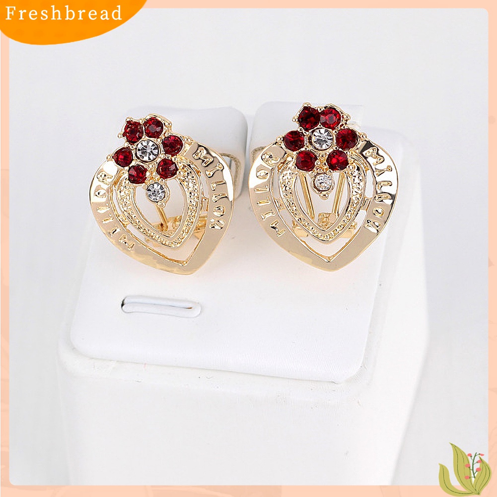 Terlaris Rhinestone Heart Flower Necklace Stud Earrings Ring Bracelet Women Jewelry Set
