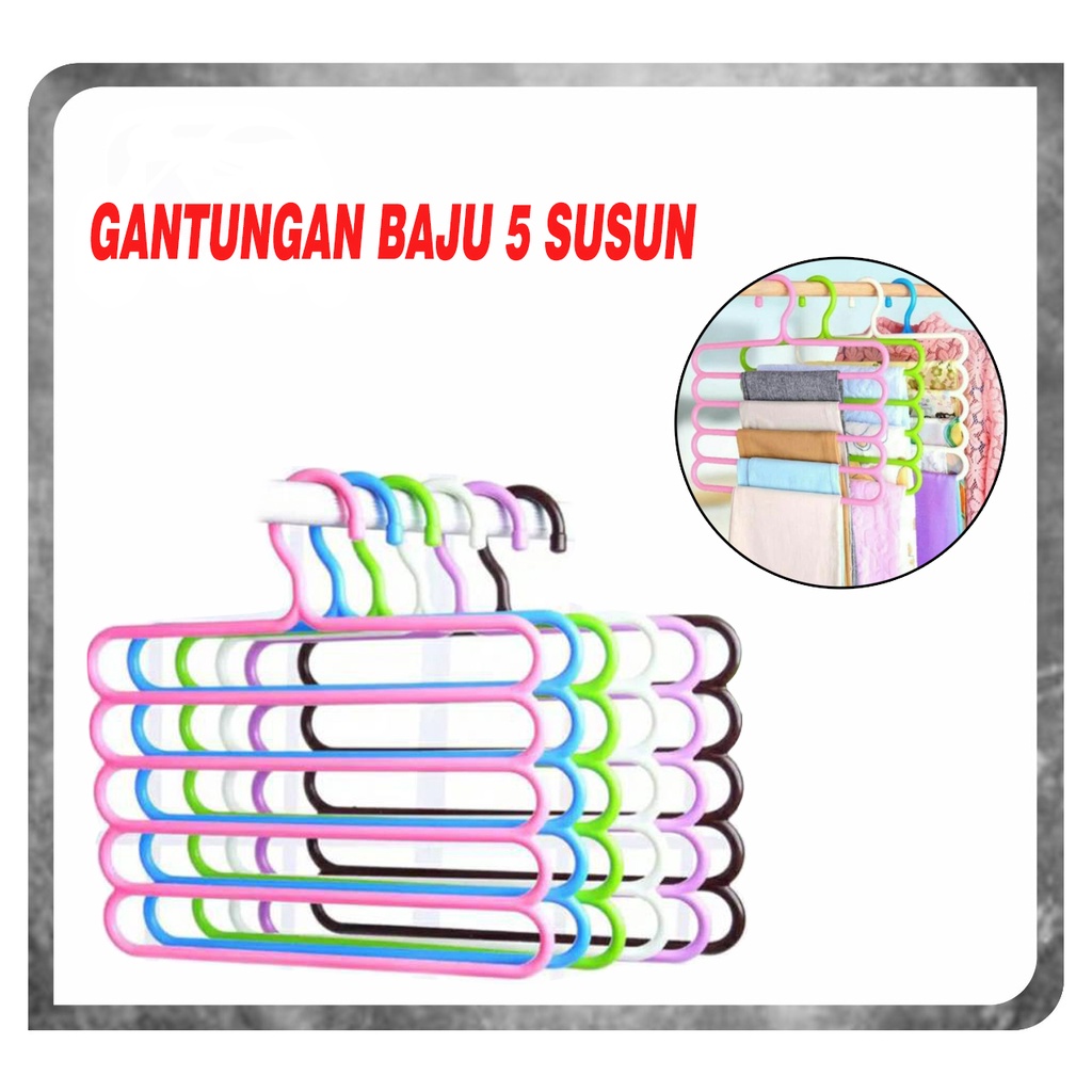 Gantungan Baju 5 Susun / Hanger Pakaian Celana Jilbab Handuk 5 Layer Model Plastik