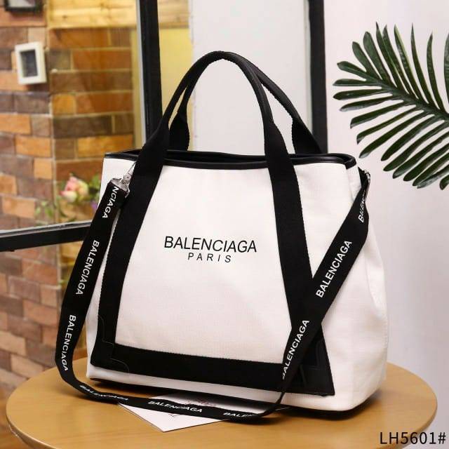 Tas Balenciaga Cabas L Leather-Trimmed Canvas Tote Bag