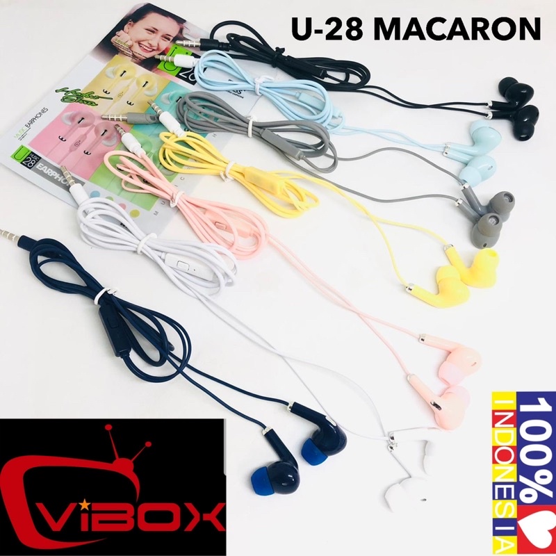 HANDSFREE VIBOX U28 New macaron earphone pure bass u-28