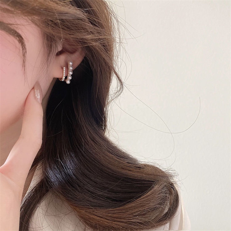 Anting Mutiara Dua Lapis Gaya Korea Untuk Wanita