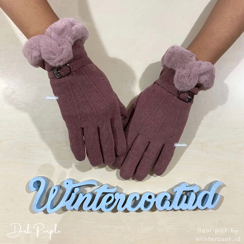 Gloves winter wanita suede fur hangat import sarung tangan cewek fashionable musim dingin