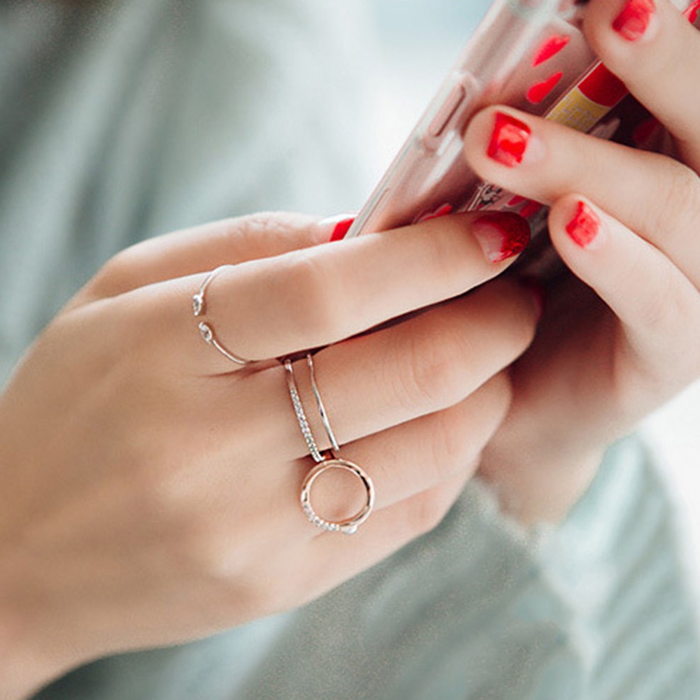 Hu Hu Hu Hu Hu Alat Bantu Pasang Kacamata♡ Cincin Model Terbuka Dua Lapis Aksen Berlian Imitasi Untuk Wanita