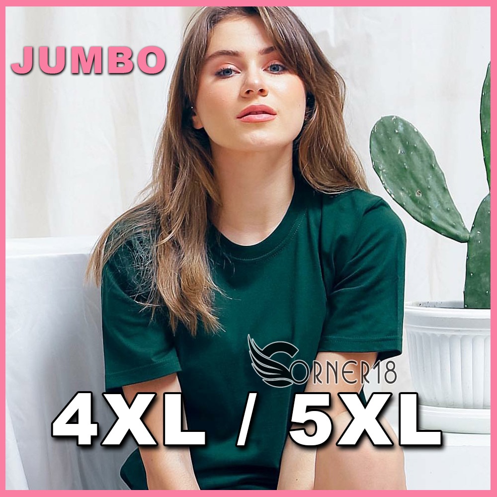 Kaos Jumbo Wanita Lengan Pendek LD 130 XXXXL 5XL Katun Hijau Botol