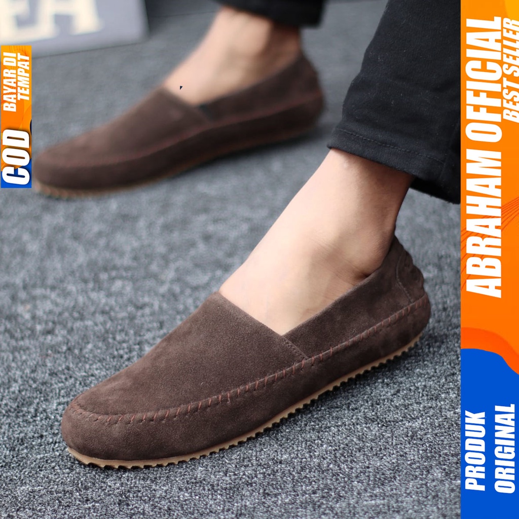 Sepatu Slip On Santai Casual Slop Antislip Hitam Kerja Pria Abraham Siena