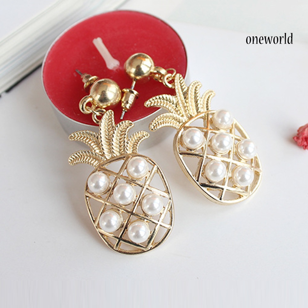 OW@ Cartoon Pineapple Coconut Tree Cactus Pendant Earrings Women Ear Studs Jewelry