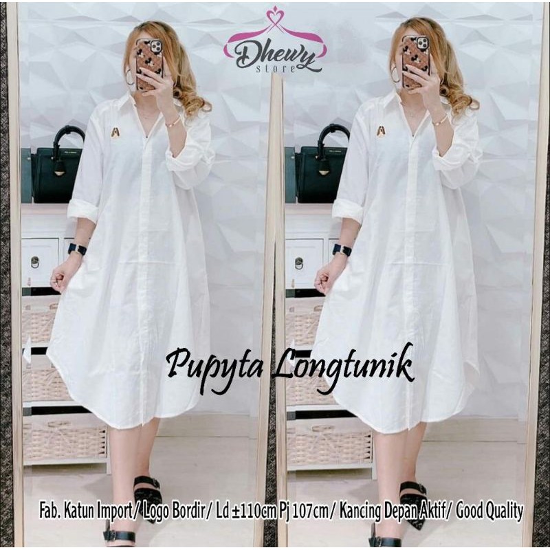 LONG TUNIK PUTIH KATUN IMPORT BORDIR LD 110CM GOOD QUALITY