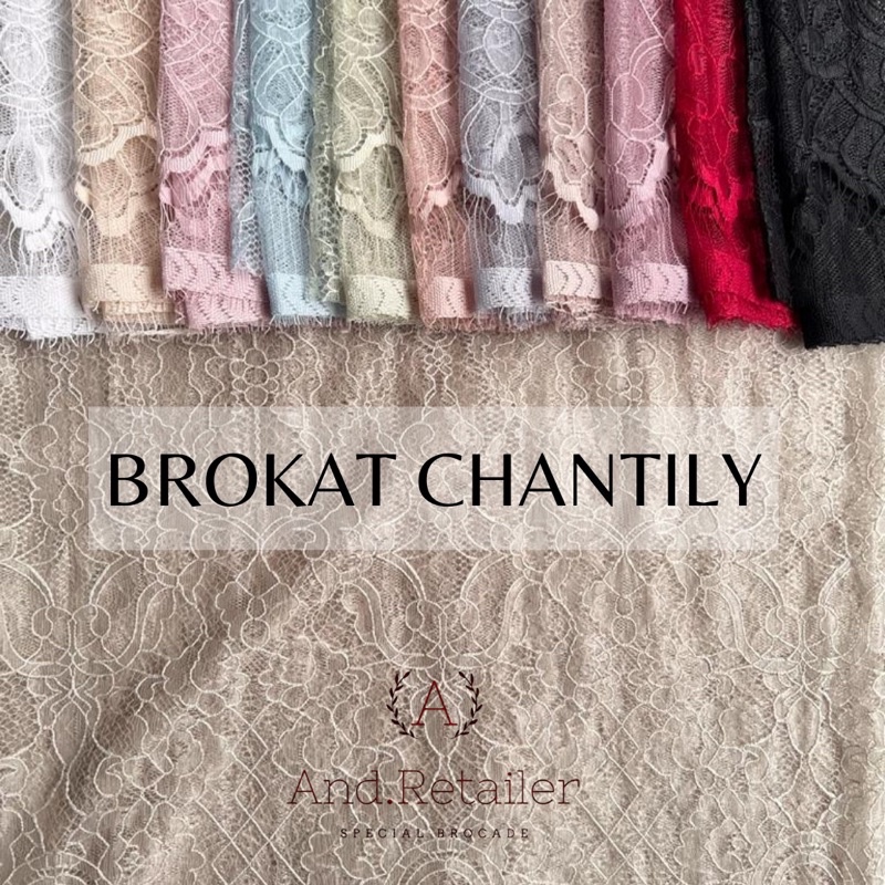 Dasar Brokat Semi Prancis Panel Lace Chantily Shantily warna Hitam Black Dasar Kebaya Bali