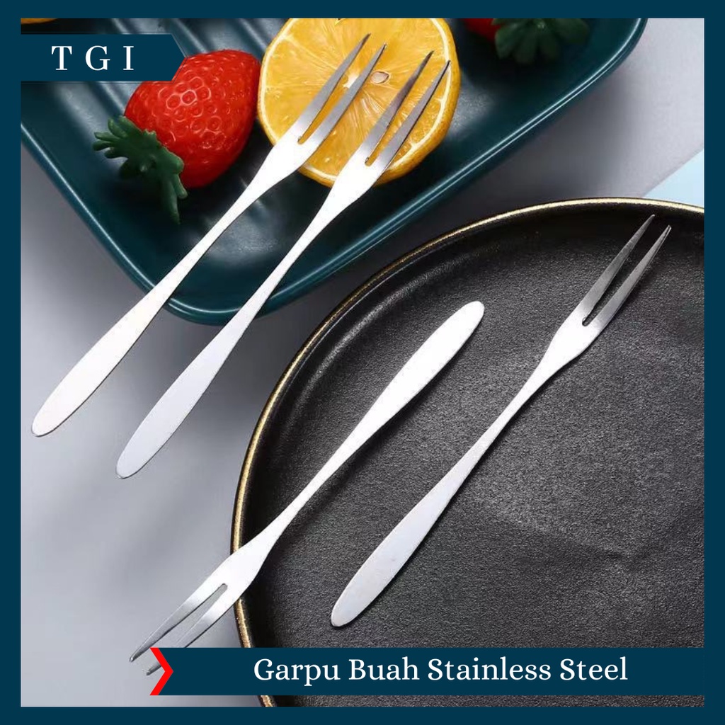 TGI - GARPU KUE BUAH BENTUK MINI STAINLESS STEEL DUA TUSUKAN | GARPU BUAH STAINLESS STEEL KECILl MINI ALAT TUSUKAN MAKAN KUE FRUIT FORK MURAH SERBAGUNA