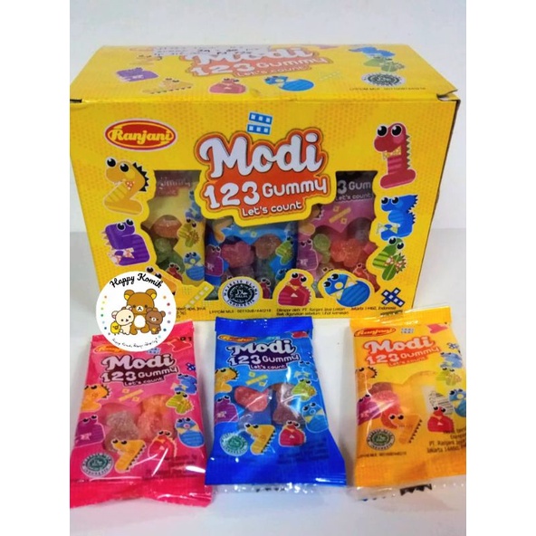 

Permen Cemilan Snack Jelly Modi 123 Number Angka Yupi Gummy Gumi Buah (isi 24 pcs)