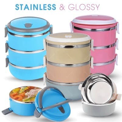 Rantang 3 Susun Polos Lunch Box Tempat Makan Lauk Sayur Stainless 14CM