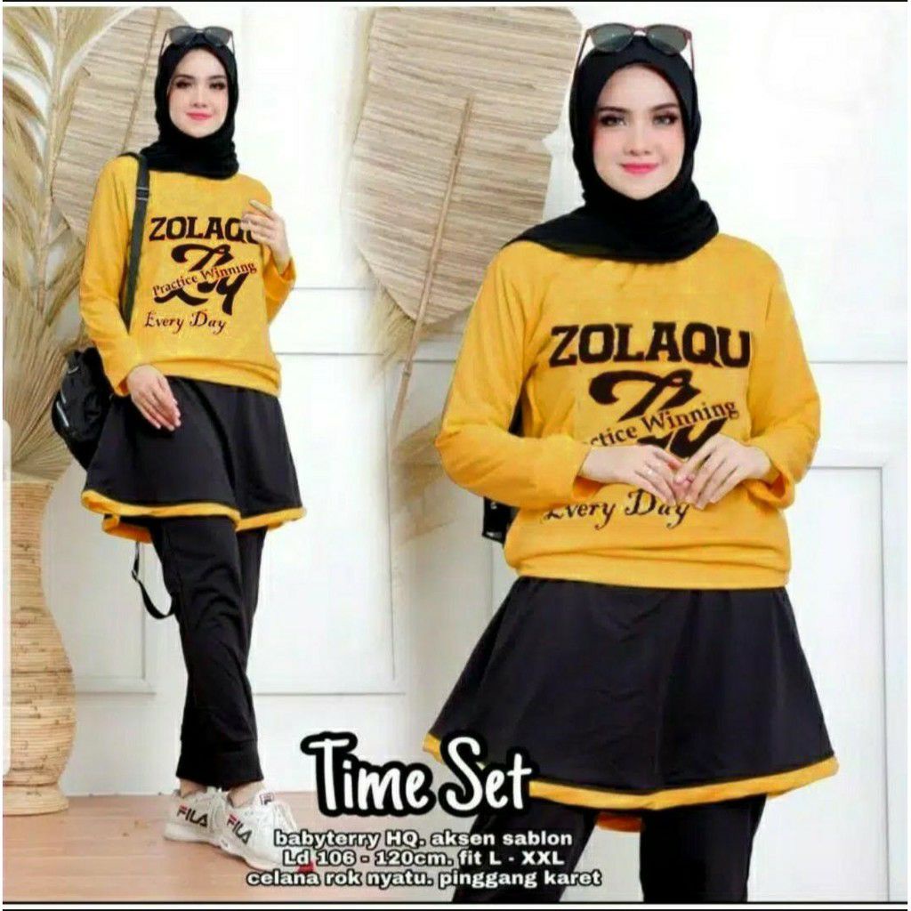 AG2231 Setelan Celana Rok 2in1 ZLQ SIZE L - 3XL / AC / Pakaian Stelan Hijabers Big Size / Baju Olahr