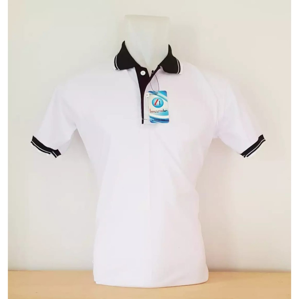 (COD) Lakost PE Shirt Cewek Cowok ~ Kaos Polo Kerah Lengan Pendek ~ Warna Putih Krah Merah
