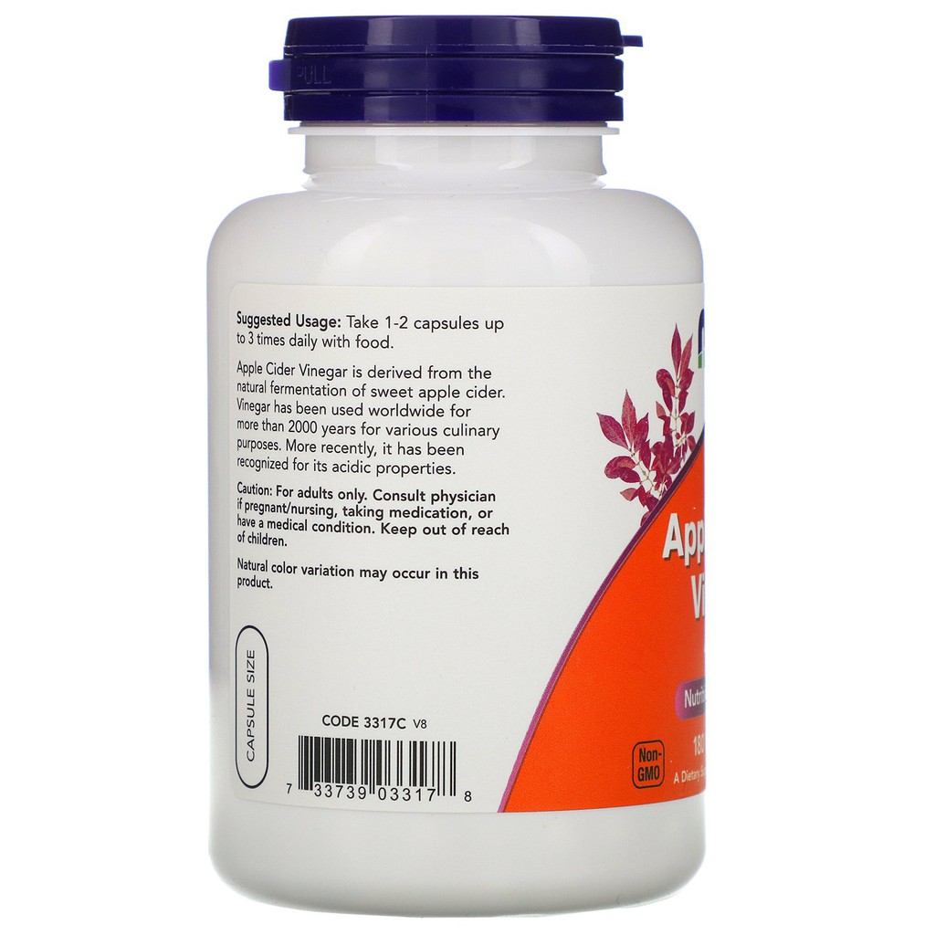 Now Foods Apple Cider Vinegar 450 mg 180 Veg Capsules Cuka Apel ORI USA