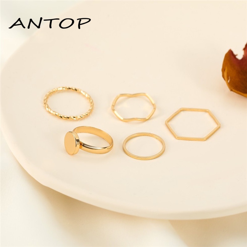 5Pcs/Set Baru Korea Cincin Geometris Untuk Wanita Aksesoris Fashion ANTOP