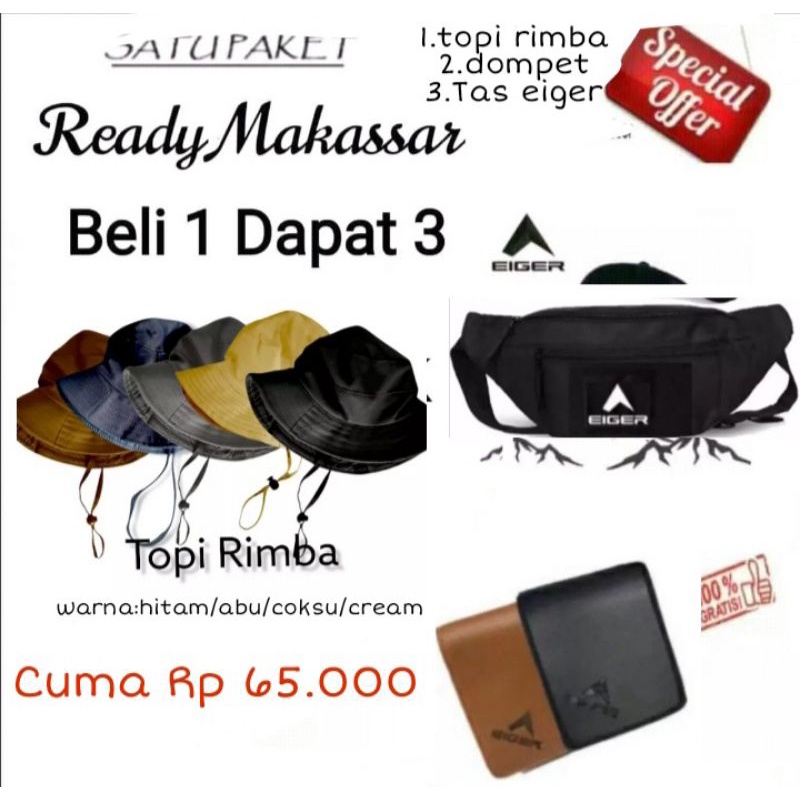 Promo beli 1 dapat 3.tas keren+topi polos rimba+dompet keren