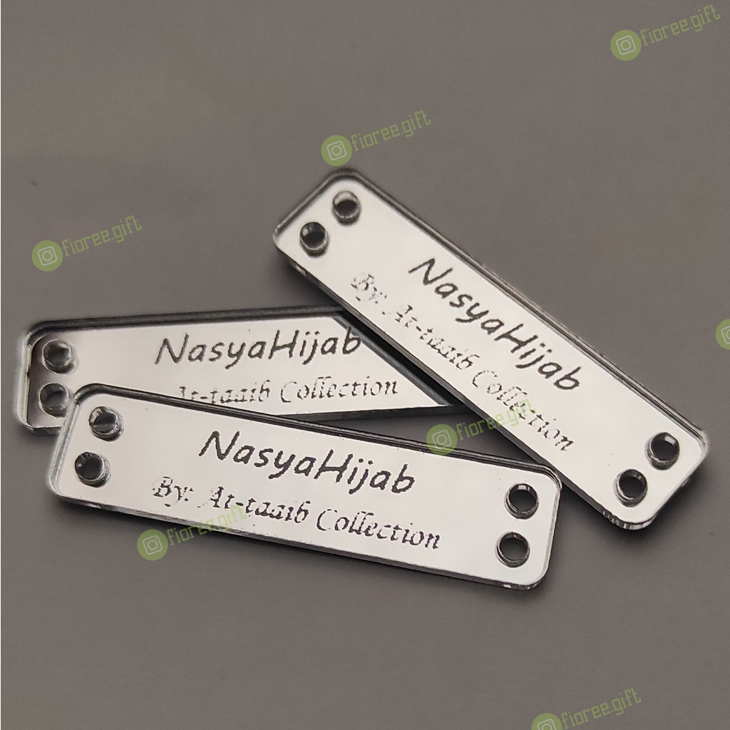 Label Hijab Akrilik SILVER 1x3.5 cm | Label Hijab Branding | Custom Cutting Label | Fioree gift