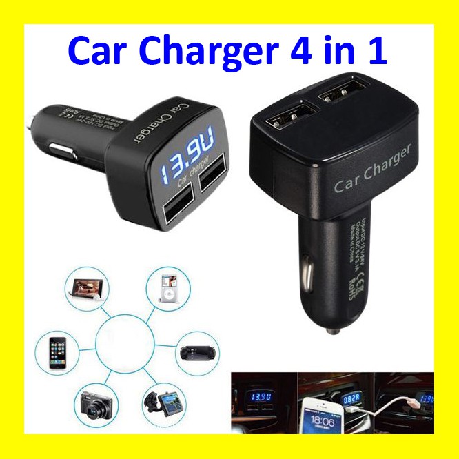 4in1 Car Charger, Voltmeter, AmpereMeter, Temperature, 3.1A output VST