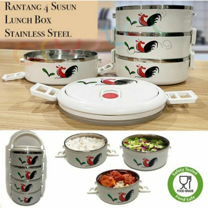 Rantang ayam 4 susun stainless / tempat bekal motif ayam kukuruyuk